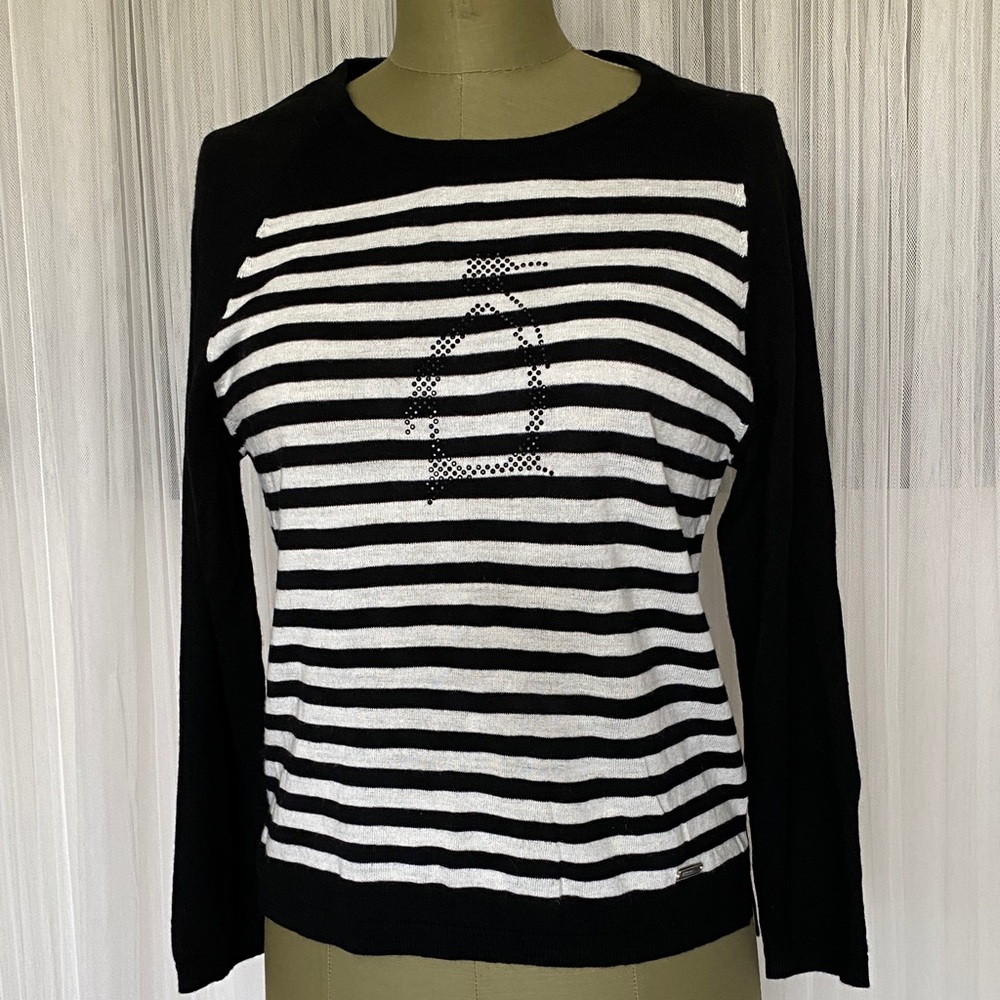 Steilmann Black and White Striped 100% Fine Merino Wool Penguin Embellishment 6